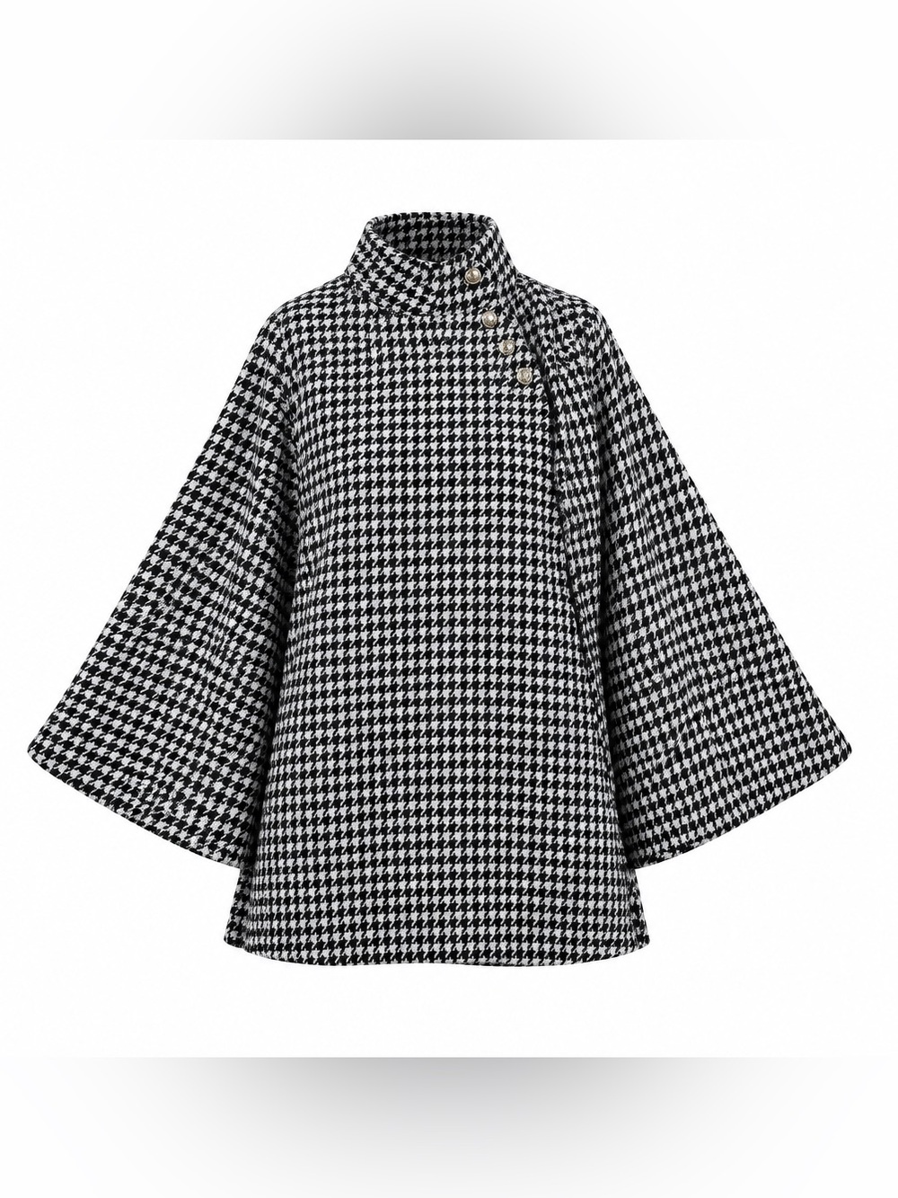 Women’s Black and White Houndstooth Poncho Cape Coat Size L